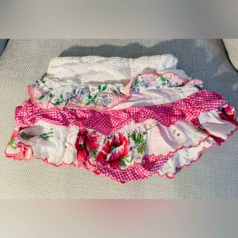 Ralph Lauren Floral Ruffled Skirt with Pink Gingham Sz 18 m